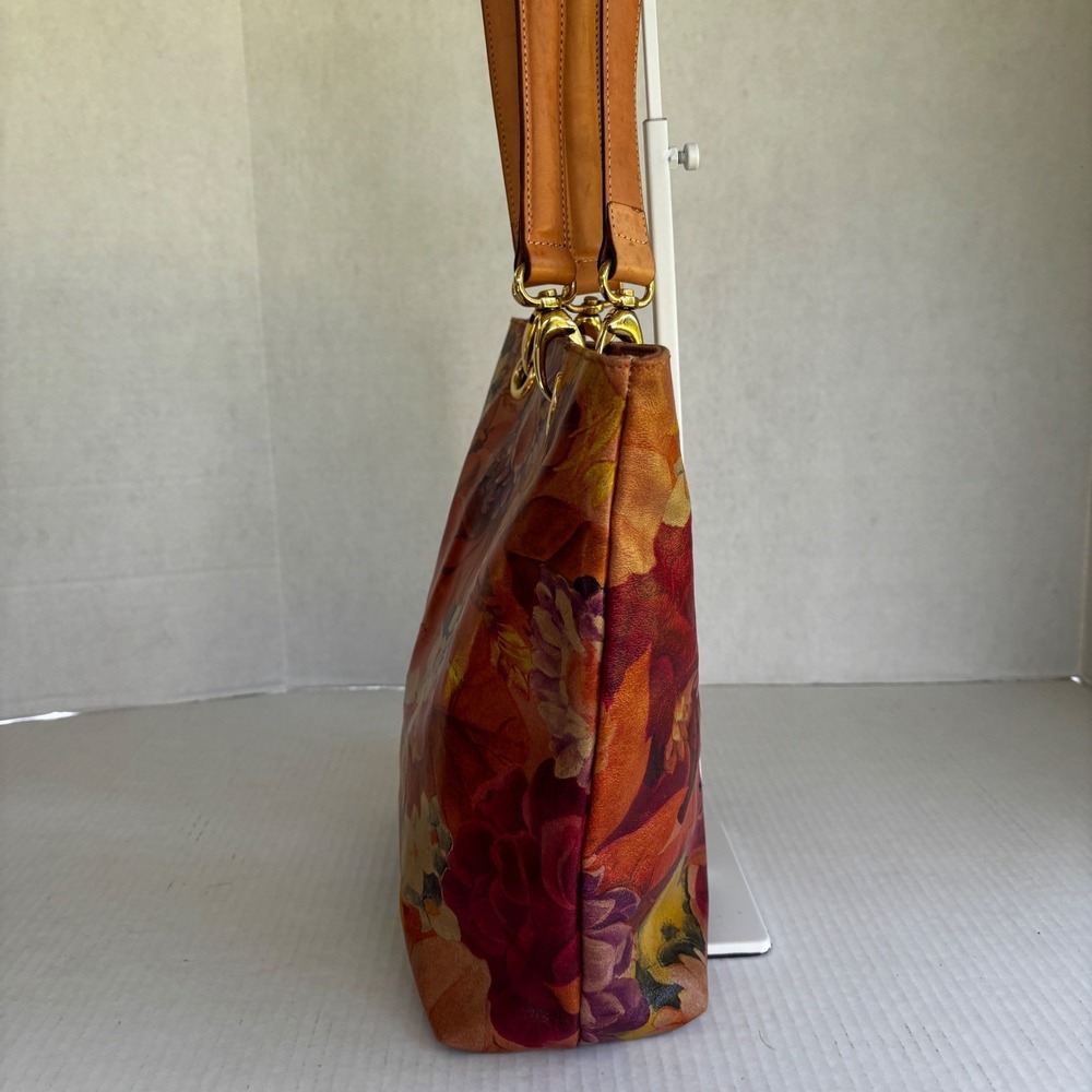 Maurizio Taiuti Italy Genuine Leather Floral Print Tote Shoulder Bag Purse - Picture 3 of 12